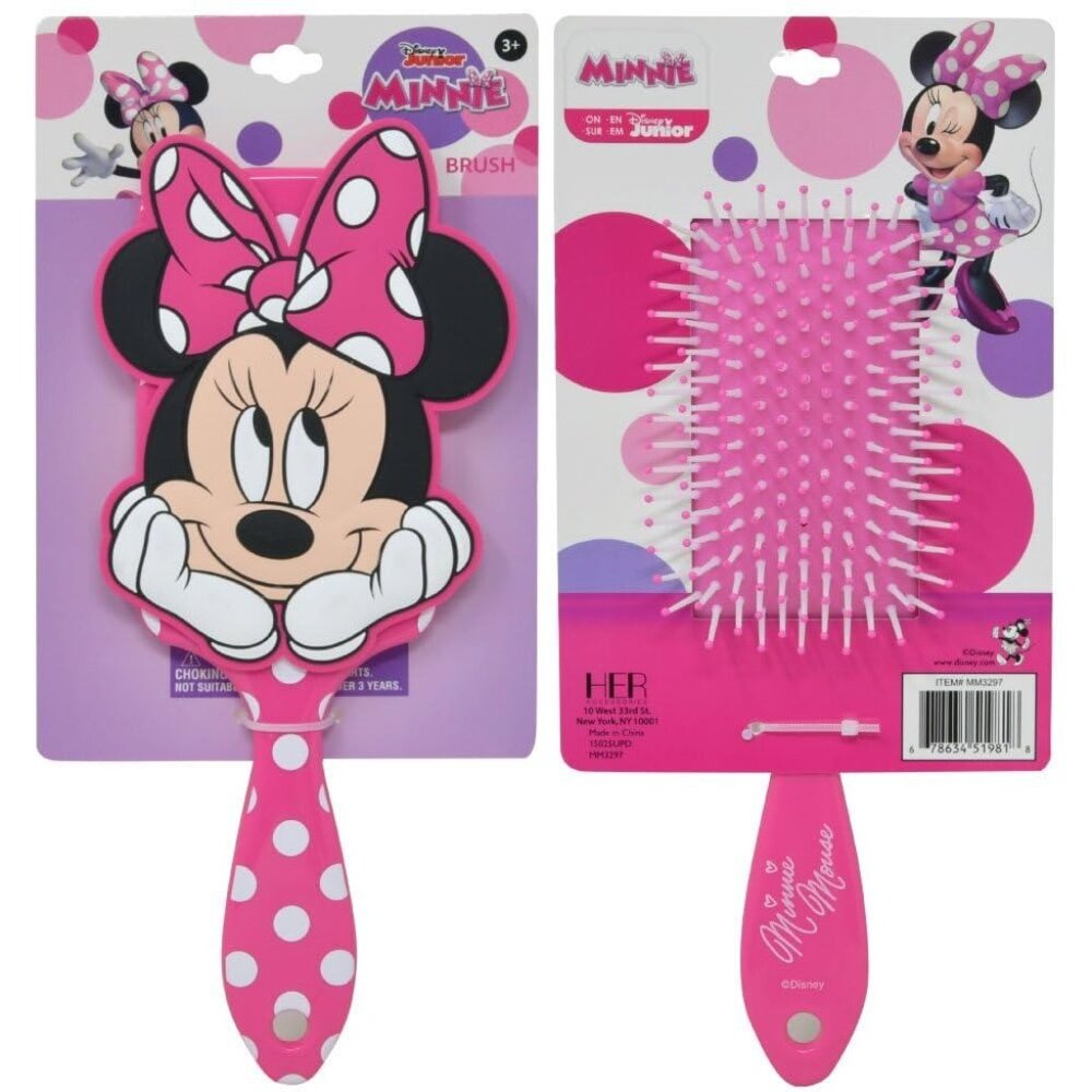 Minnie Mouse Hair Brush For Kids Ages 3+ W/ Pink Polka Dot & Detangler Bristles